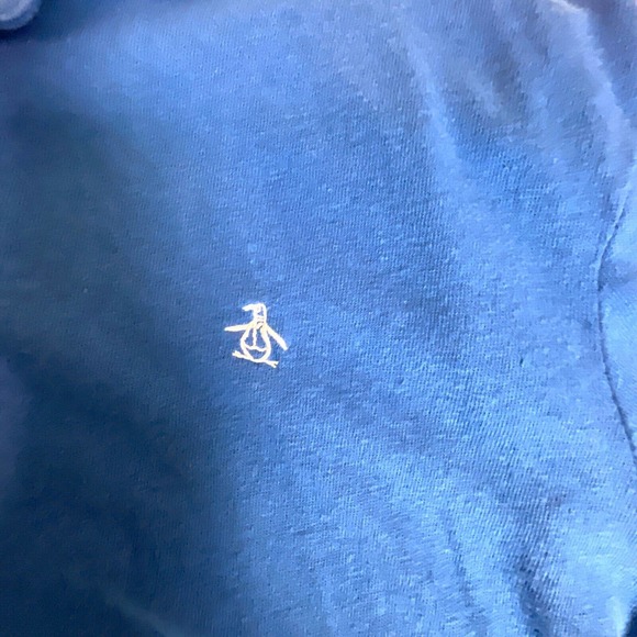 Lot of 2 Penguin Men Sz L Linen Cotton Blend Polo Shirts Blue Embroidered Logo - Picture 3 of 13